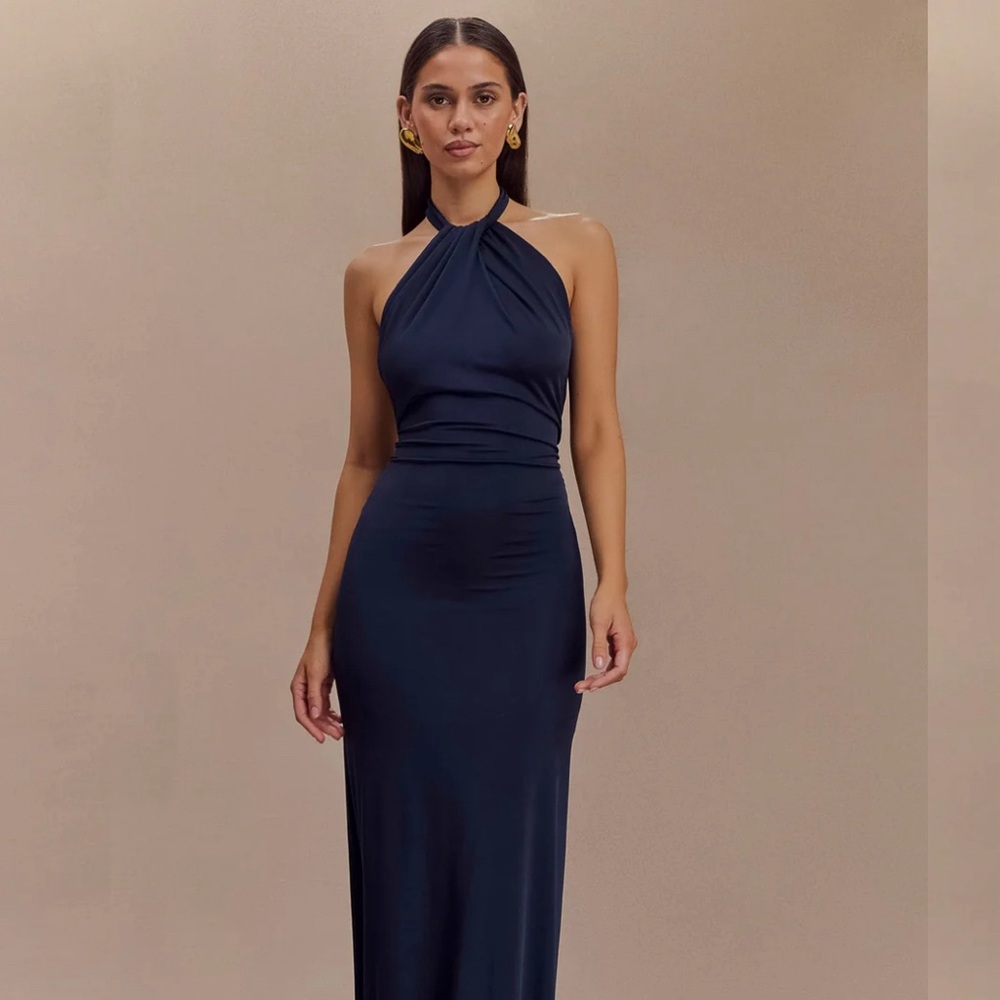 Meshki Slinky Elyna Halter Maxi Dress - Navy